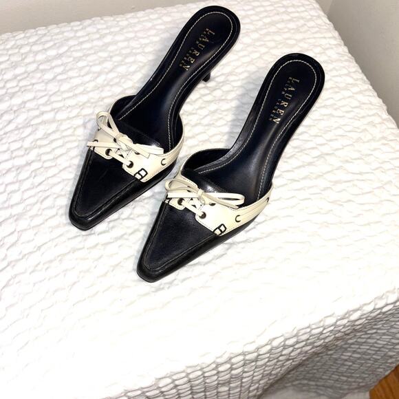 Ralph Lauren Navy/white Leather Mules Size 6 - Picture 5 of 5